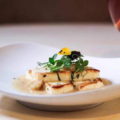 Sautéed Haloumi Cheese, side view.