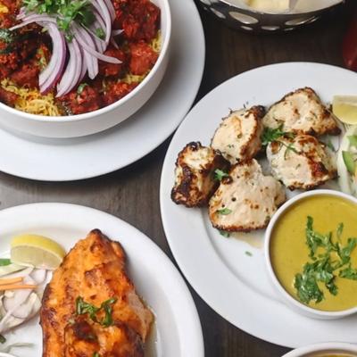 Multiple dish plates, top view.