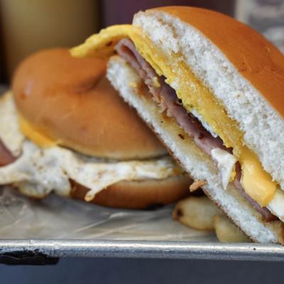 Egg-O-Doumar ham egg and cheese on a roll.