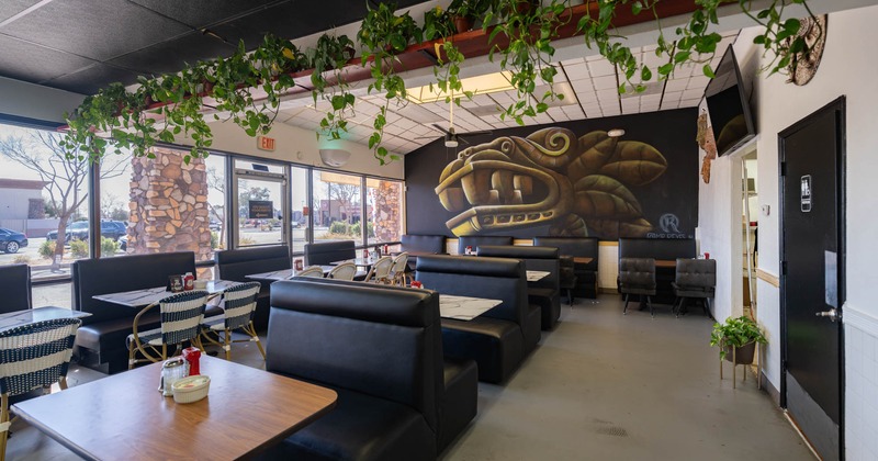 Covered seating area with double booths