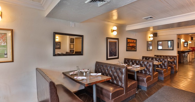 Interior, booths with tables near the wall