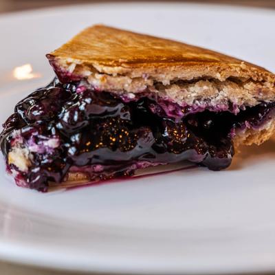 Blueberry pie slice.
