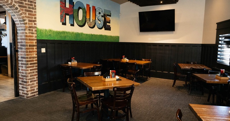 Interior, dining area, tables and chairs