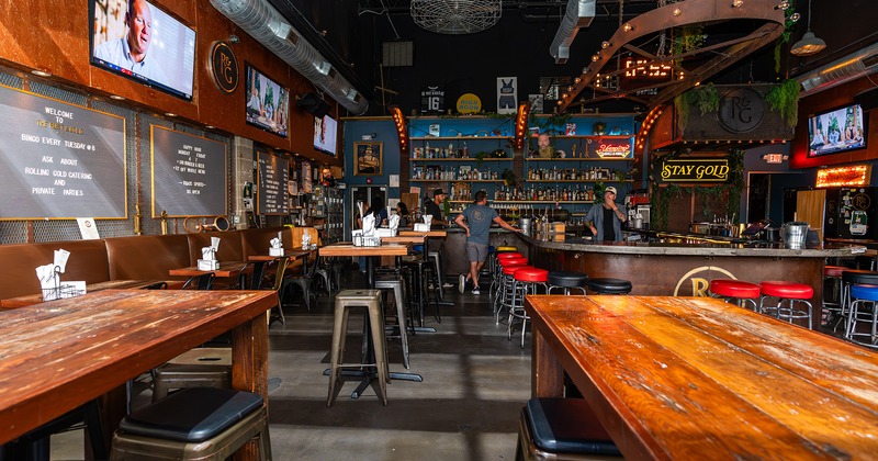 Interior, seating area and bar