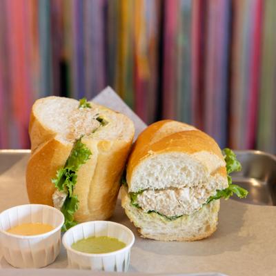 Chopped grilled chicken sandwiches.