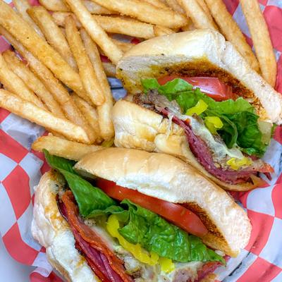 Italian Sub sandwich with a side of fries