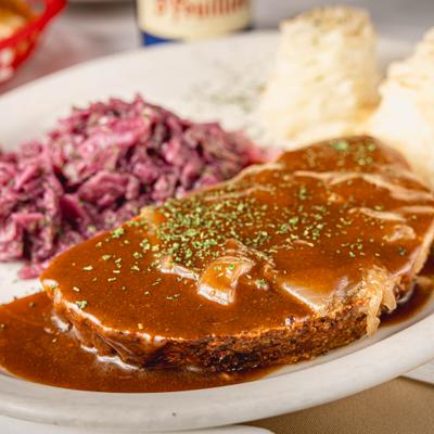 Meat Loaf with Sweet Red Cabbage and  Homemade Gravy.