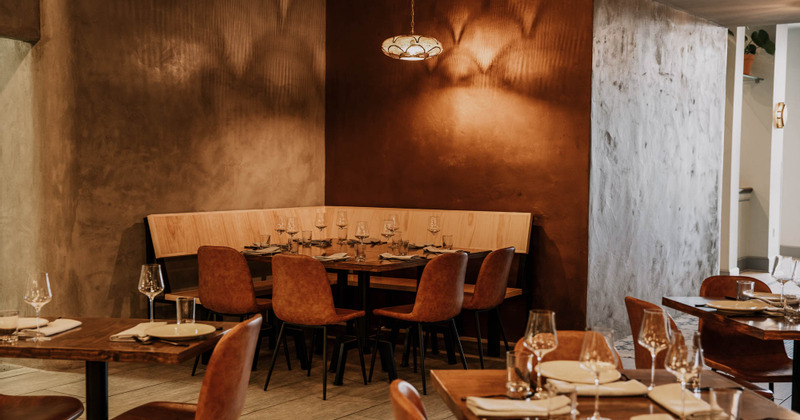 Interior, tables set and ready for guests