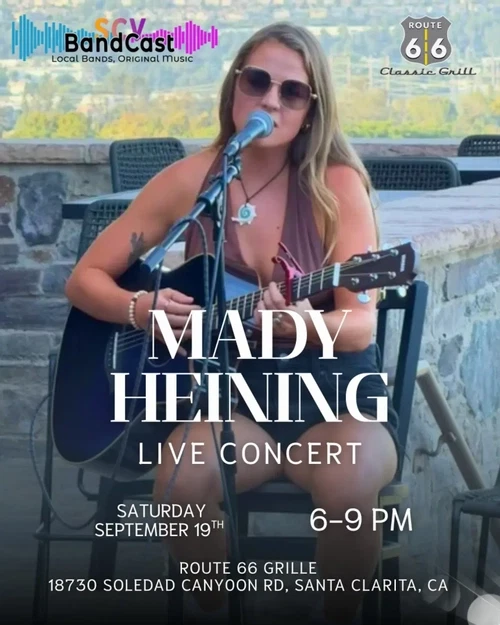 Mady Heining live performance Saturday Sept 19th 6pm at Route 66 Classic Grill