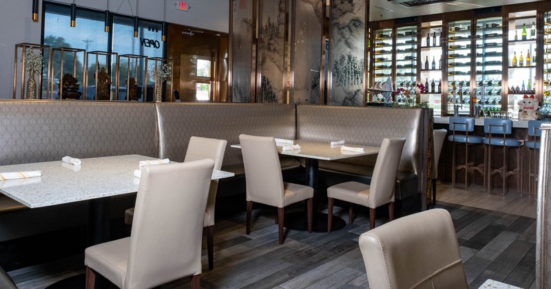 Interior, tables in dining area