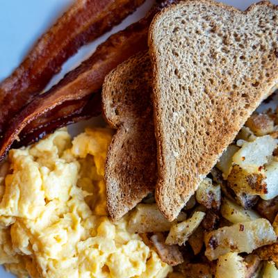 Keepin' It Simple scrambled eggs, toast, bacon.