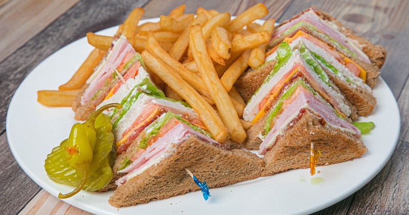 Club Sandwiches and fries