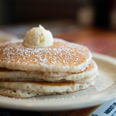 Served pancakes, closeup.