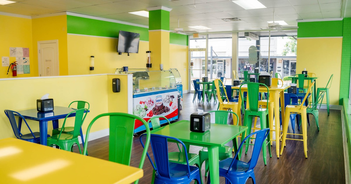 Interior, colorful dining area