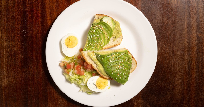 Avocado toast plate, top view