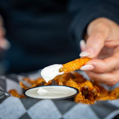 Pickle fries and dip.