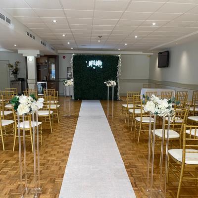 Indoor wedding ceremony setup.