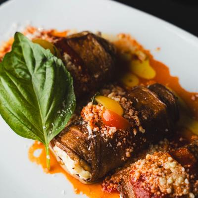 Eggplant rollatini, close-up.