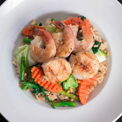 Jumbo scallop and prawn.