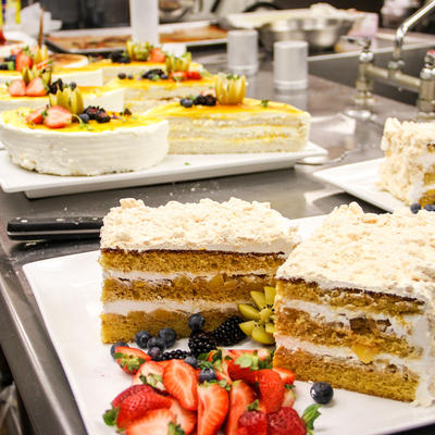 various catering plates of cake