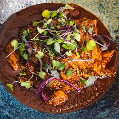 Grandmas chile guajillo recipe, braised pork tips, white rice, black beans, tortillas.