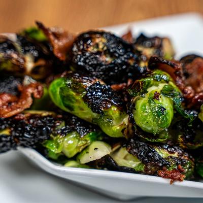 Roasted Brussels, close up.