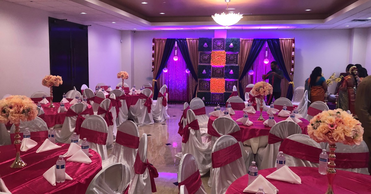 A beautifully decorated banquet hall set up for a special event