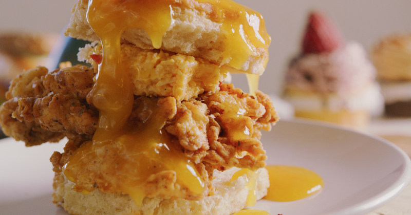 Fried chicken biscuit sandwich