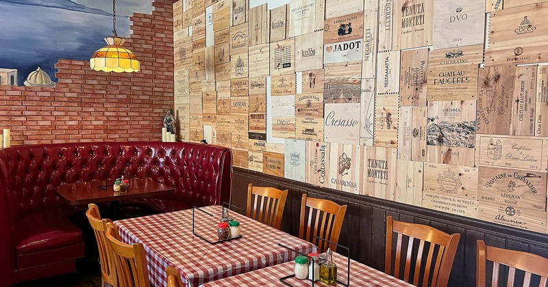 Interior, tables and chairs in dining area