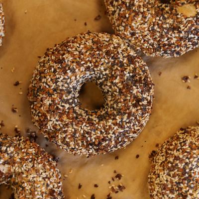 Bagels with seasoning, top view.