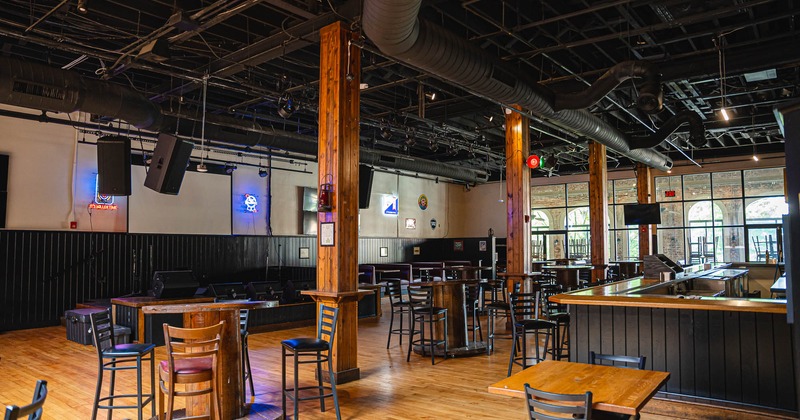 Interior, spacious seating area with stage