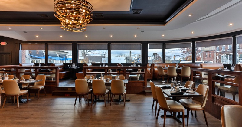 Interior, spacious dining area with large windows