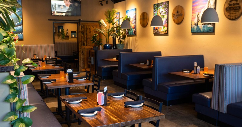 Interior, dining area with tables and chairs