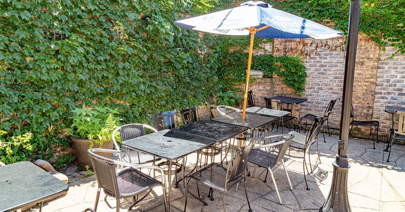 Exterior, tables and seats in the patio