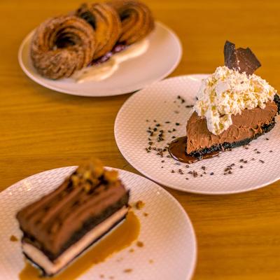 Crullers, Chocolate Silk Pie and chocolate bar cake