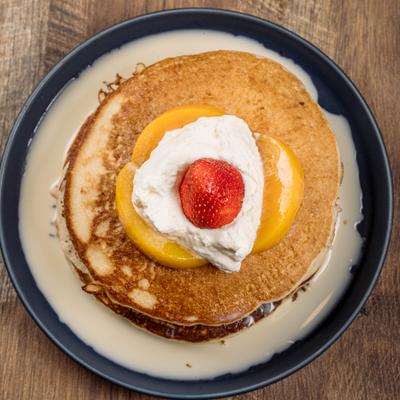 Tres leches pancake, top view.