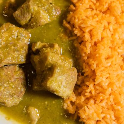 Green chile pork and rice.