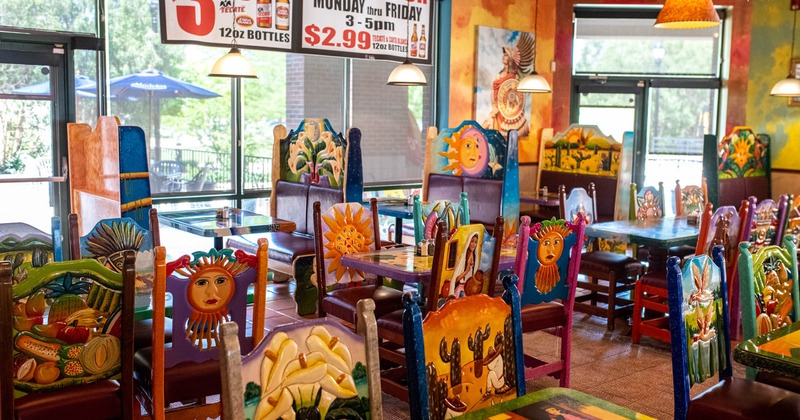 Interior, colorful dining area