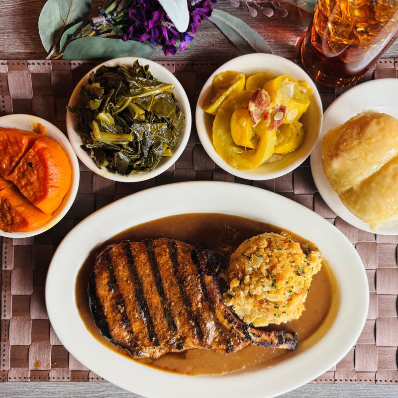 8oz Grilled Pork Chop & Dressing photo