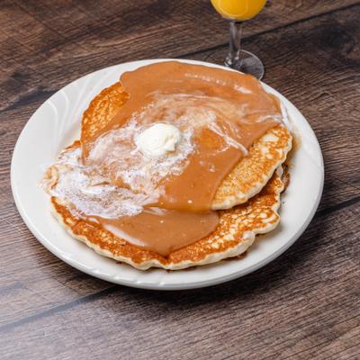 Pancakes with apple cider sauce