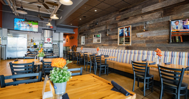 Interior, tables lined up