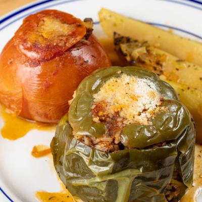 Peppers stuffed with rice and herbs.