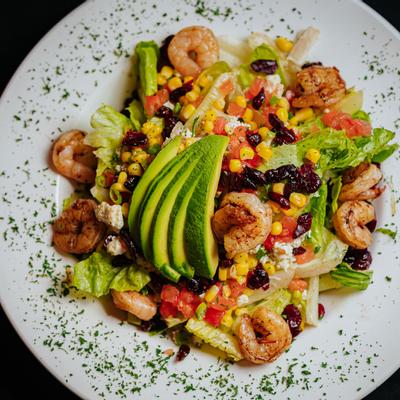 Boot Chop Salad with Grilled Shrimp, top view