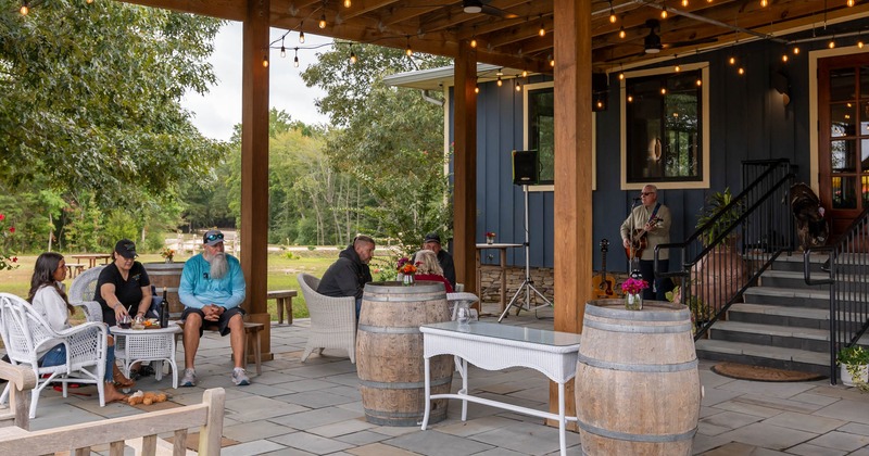 Outdoor patio cover, seating area