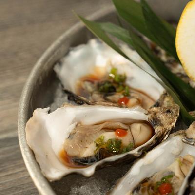 Oyster shooters, closeup.