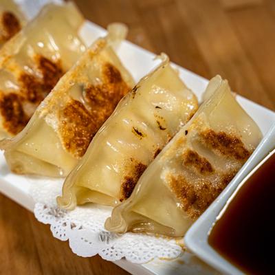 Dumplings and sauce.