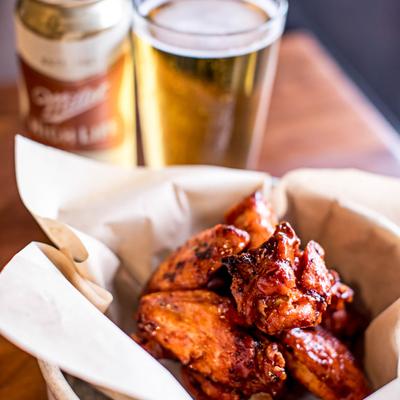 Chicken wings and beer.