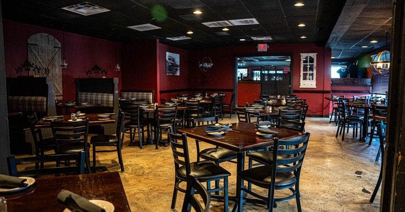 Interior, tables and chairs lined up