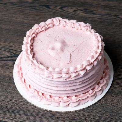 Cake with pink frosting.