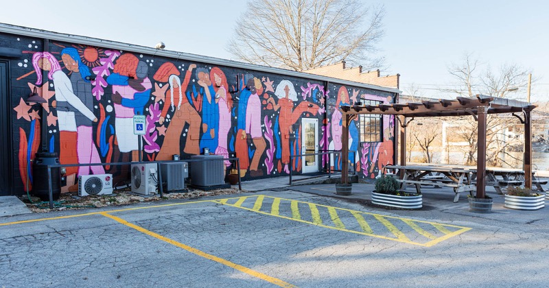 Exterior, parking lot, wall graffiti
